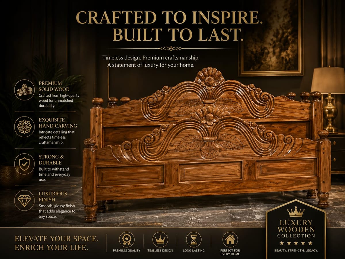 Luxury Hand-Carved Wooden Bed