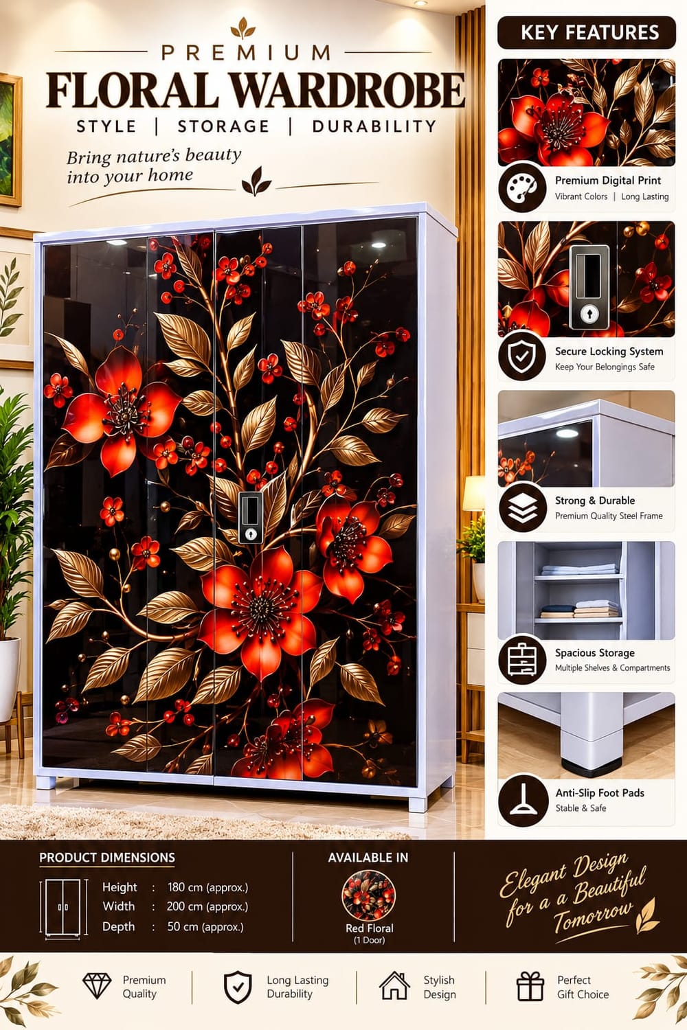 Premium Floral Wardrobe — Red Floral