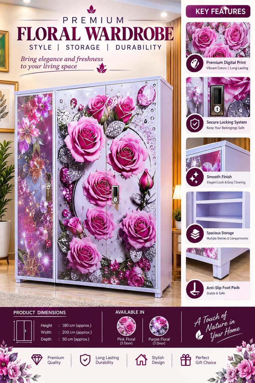 Premium Floral Wardrobe — Pink Rose