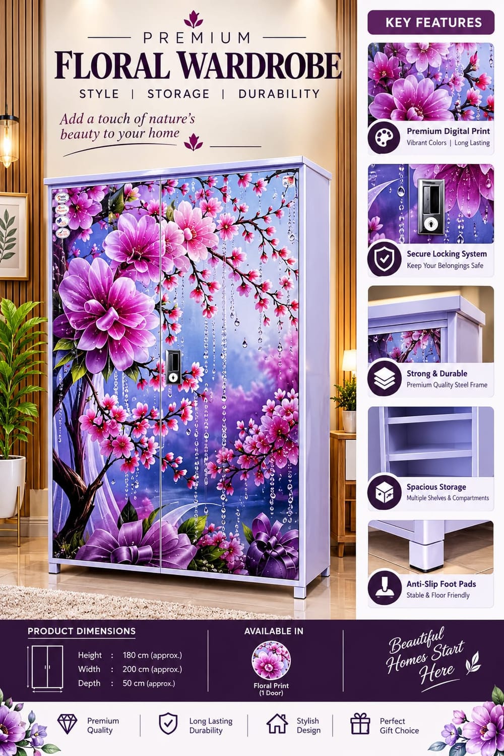 Premium Floral Wardrobe — Purple Blossom