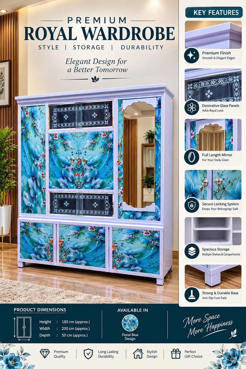 Premium Royal Wardrobe with Mirror